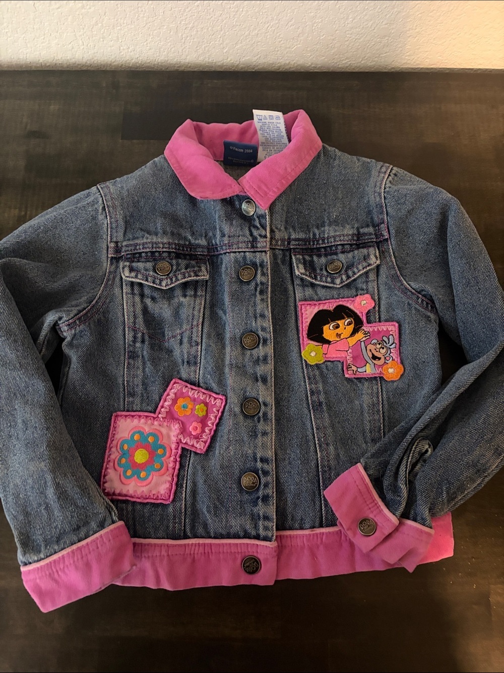 Vintage 2004 Nick Jr Dora the Explorer Denim Jacket With Embroidered Patches 6